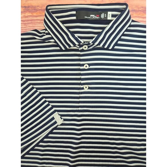 RLX Ralph Lauren Mens Striped Polo XL Navy/White Polyester - Picture 4 of 8